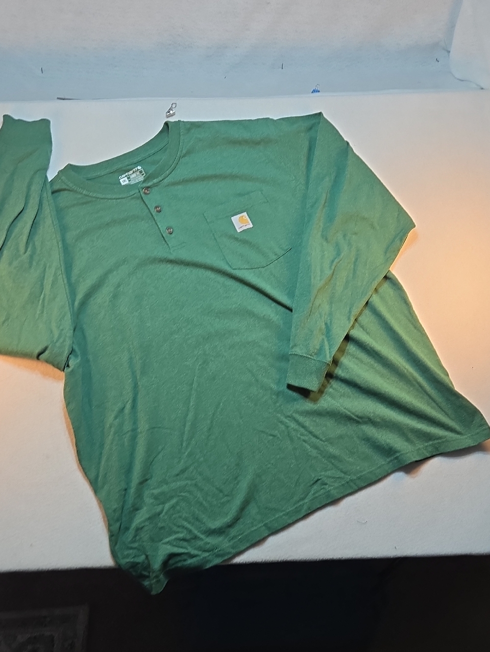 Carhartt Forest Green Henley Work Shirt with Button Placket